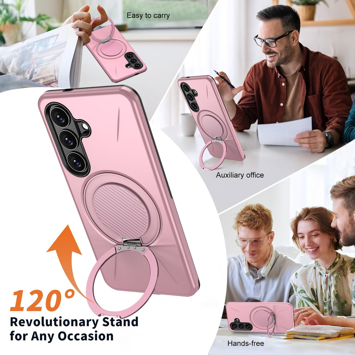 Samsung Galaxy S26 EIDERWOOD Hybrid Plast Deksel m. Roterende Kickstand – Rosa