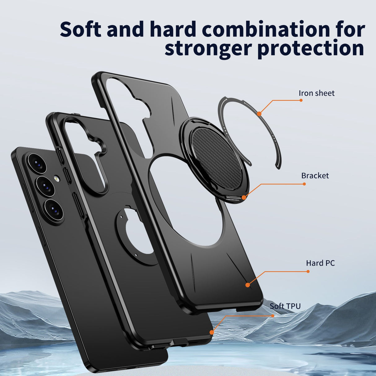 Samsung Galaxy S26 EIDERWOOD Hybrid Plast Deksel m. Roterende Kickstand – Svart