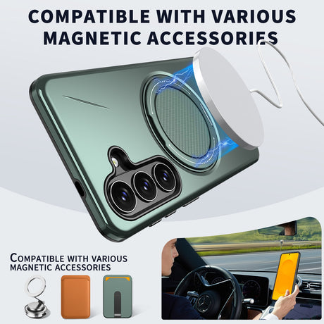 Samsung Galaxy S26 EIDERWOOD Hybrid Plast Deksel m. Roterende Kickstand – Grønn