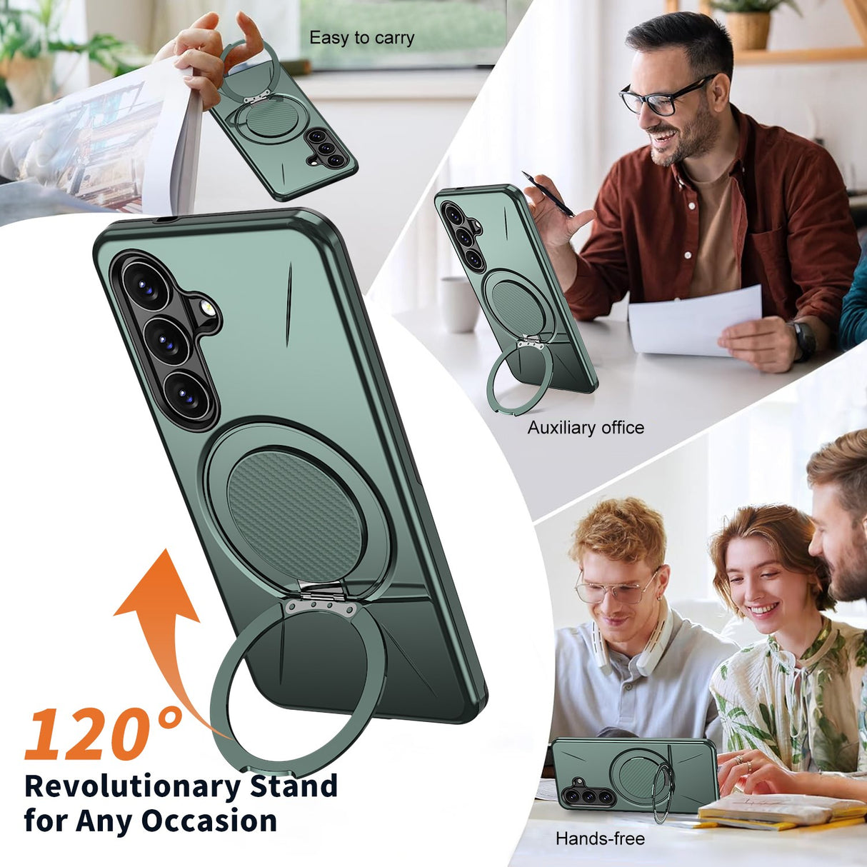 Samsung Galaxy S26 EIDERWOOD Hybrid Plast Deksel m. Roterende Kickstand – Grønn