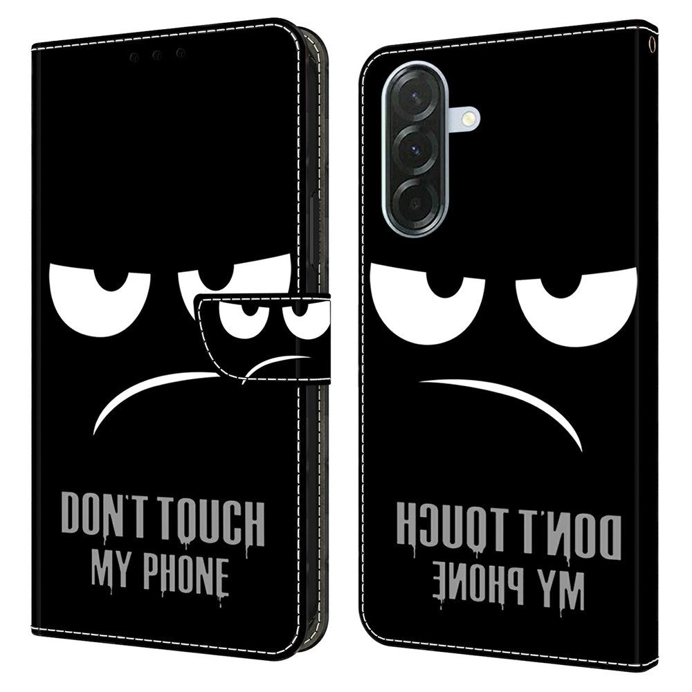 Samsung Galaxy A37 EIDERWOOD Flip Deksel med Kortholder & Stativfunksjon - "Don't Touch My Phone"