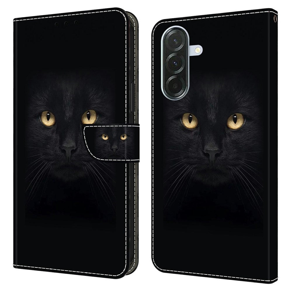 Samsung Galaxy A57 EIDERWOOD Flip Deksel med Kortholder & Stativfunksjon - Svart Katt
