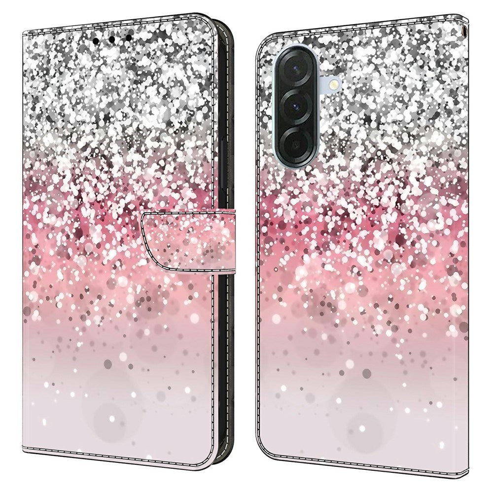 Samsung Galaxy A57 EIDERWOOD Flip Deksel med Kortholder & Stativfunksjon - Rosa / Sølv Glitter