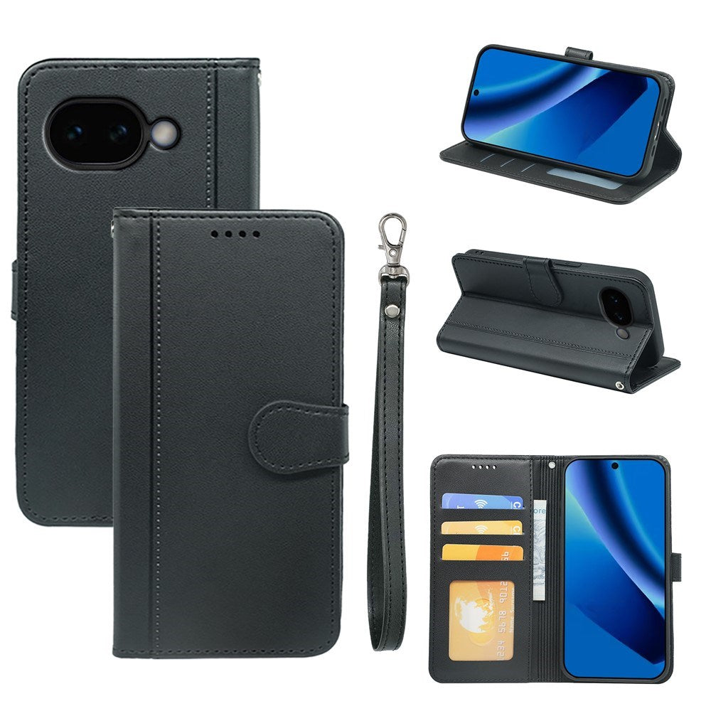 Google Pixel 10a EIDERWOOD Kunstskinn Flip Deksel m. Kortholder & Støttefunksjon – Svart