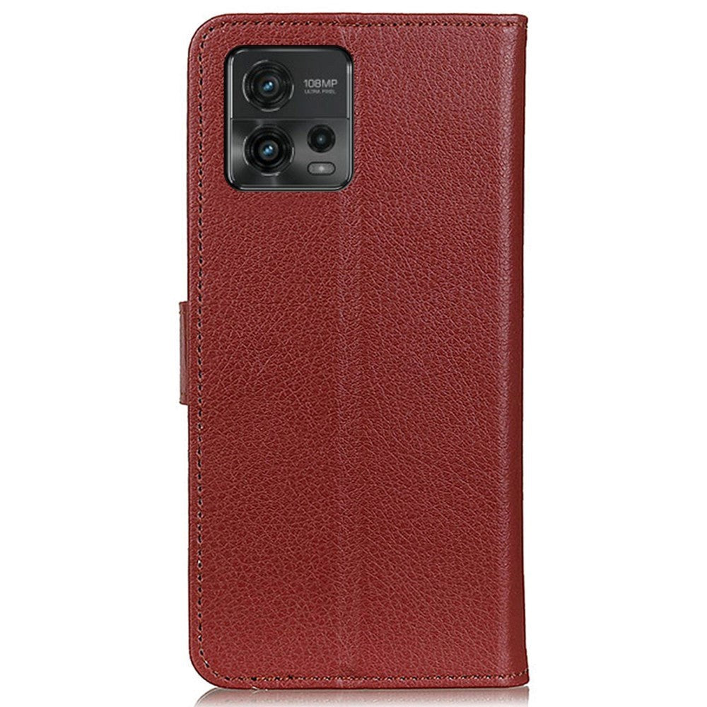 Motorola Moto G72 Litchi Skinn Deksel m. Lommebok - Brun