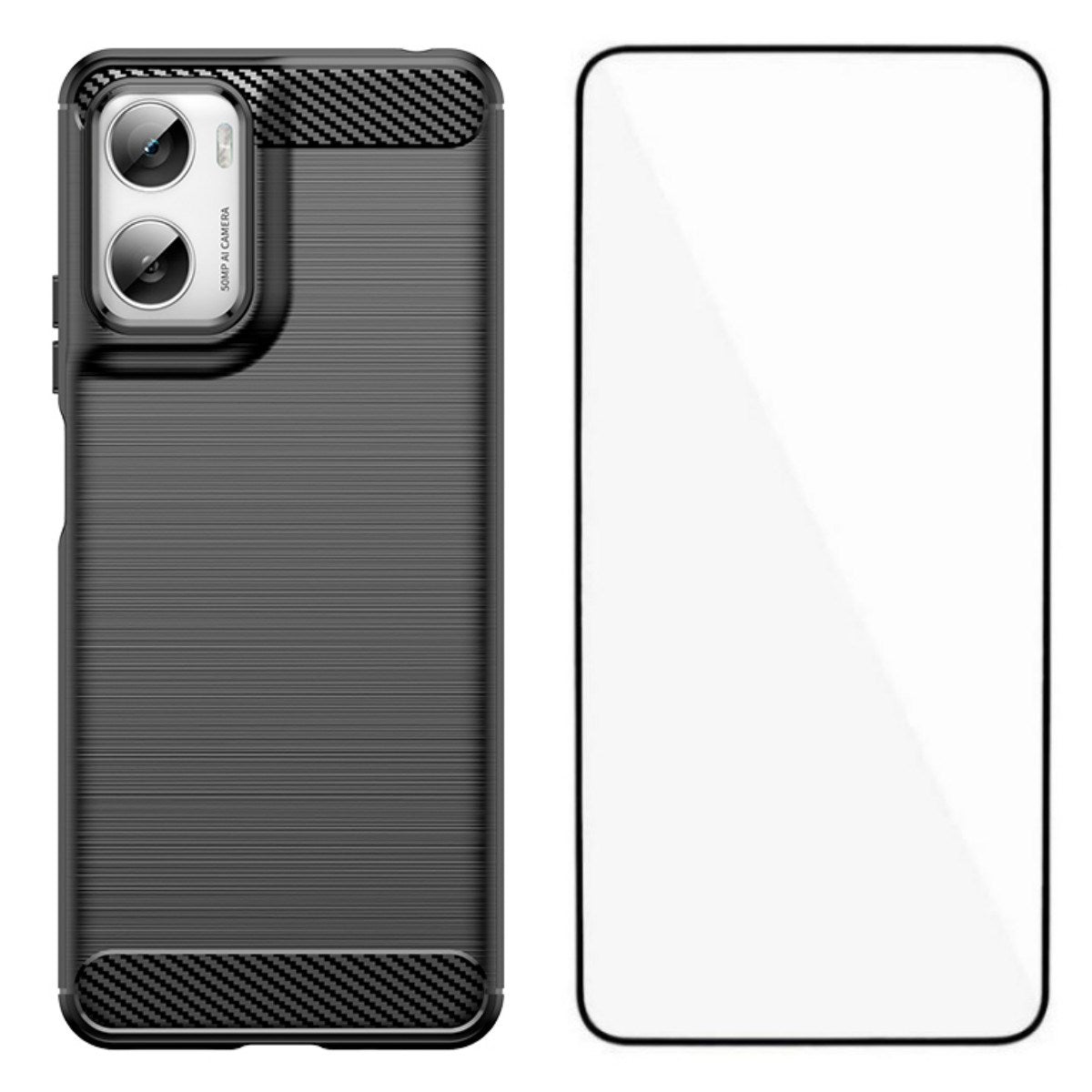 Motorola Moto G06 / G06 Power EIDERWOOD Carbon Fiber Deksel med Skjermbeskyttelse - Svart