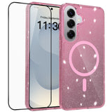 Samsung Galaxy S26+ (Plus) EIDERWOOD Magnetisk Plast Glitter Deksel m. Skjermbeskyttelsesglass – MagSafe Kompatibel – Gjennomsiktig / Rosa