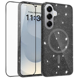 Samsung Galaxy S26+ (Plus) EIDERWOOD Magnetisk Plast Glitter Deksel m. Skjermbeskyttelsesglass – MagSafe Kompatibel – Gjennomsiktig / Svart