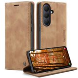 Samsung Galaxy S26 CASEME Kunstskinn Flip Deksel m. Stativfunksjon & Kortholder - Lysebrun