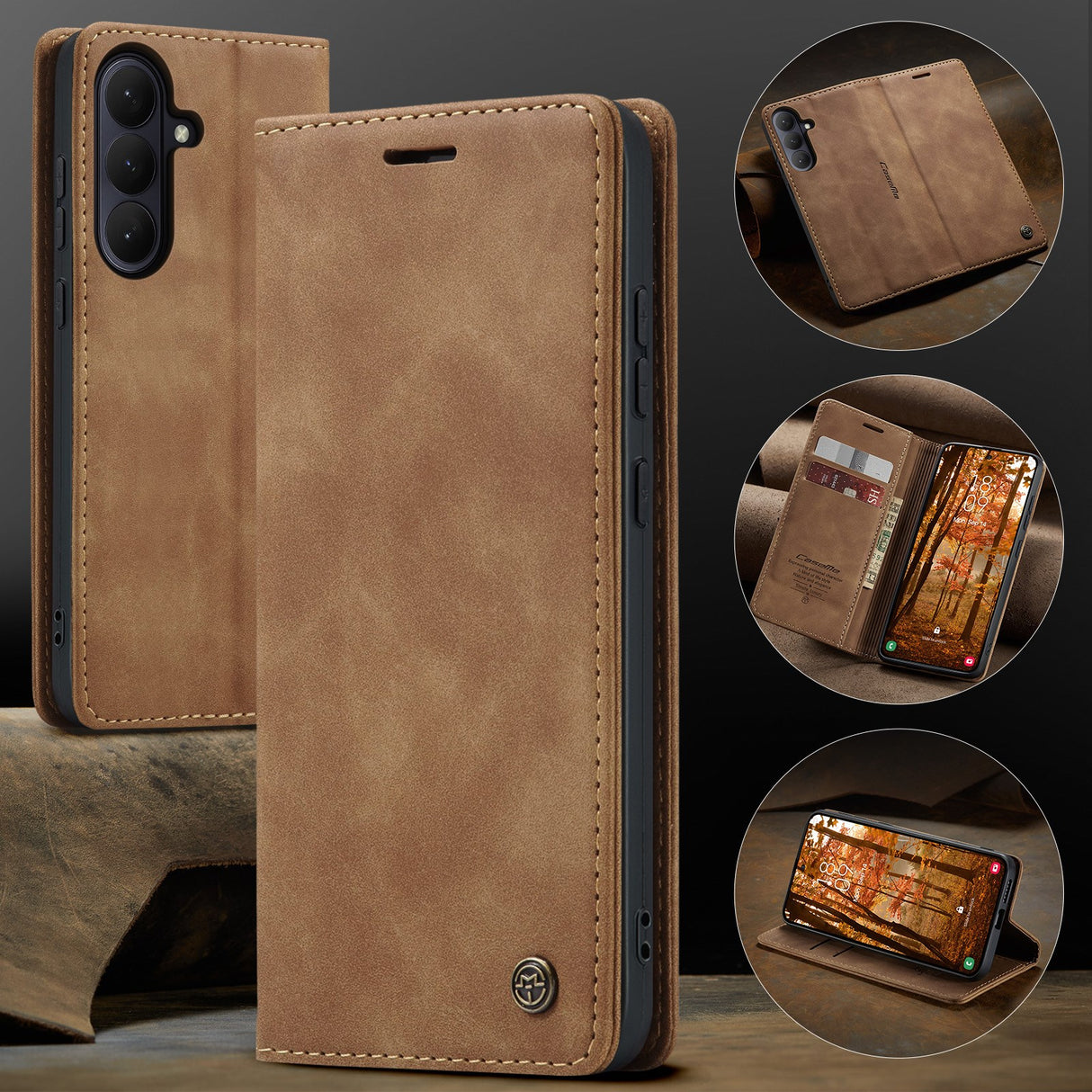 Samsung Galaxy S26 CASEME Kunstskinn Flip Deksel m. Stativfunksjon & Kortholder - Lysebrun