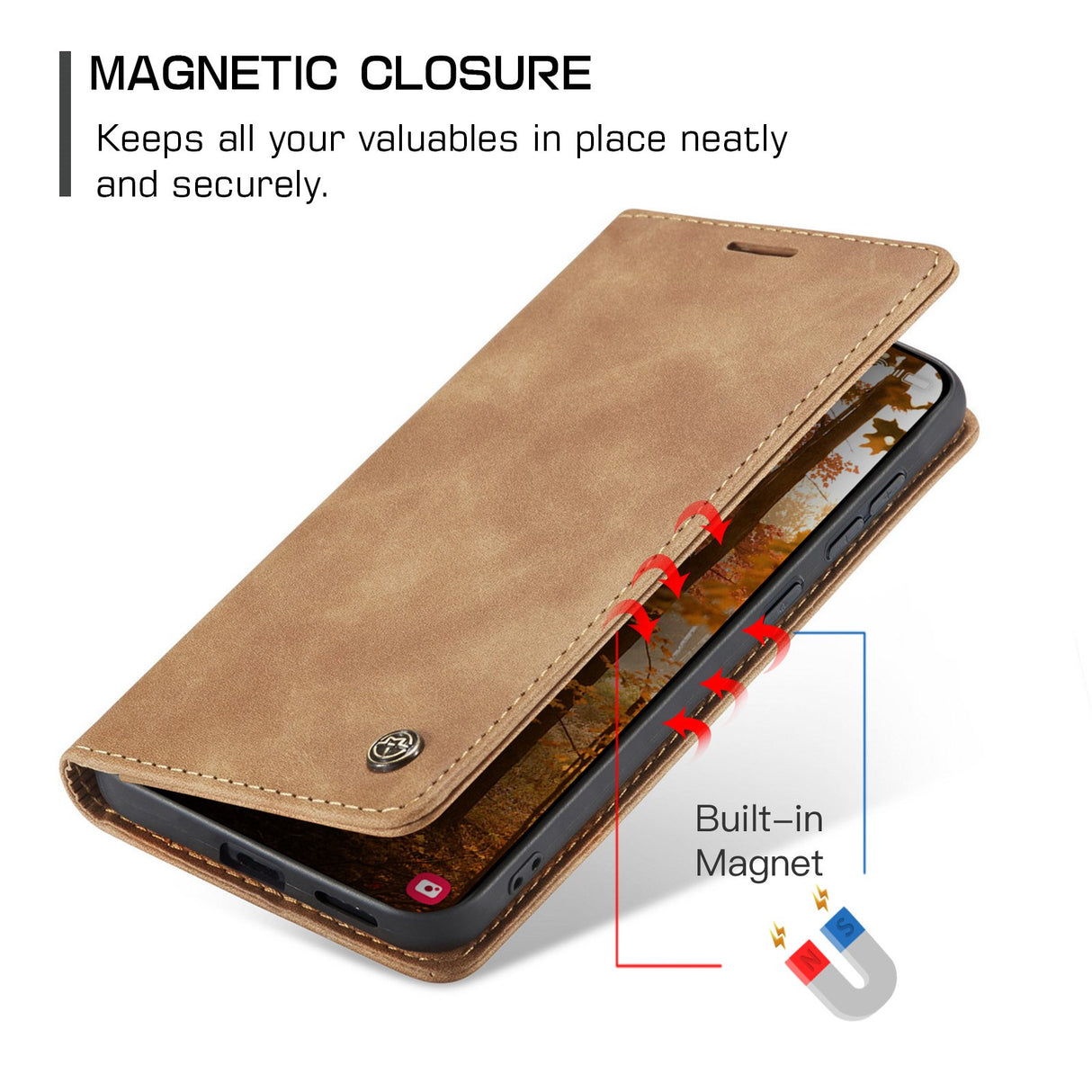 Samsung Galaxy S26 CASEME Kunstskinn Flip Deksel m. Stativfunksjon & Kortholder - Lysebrun