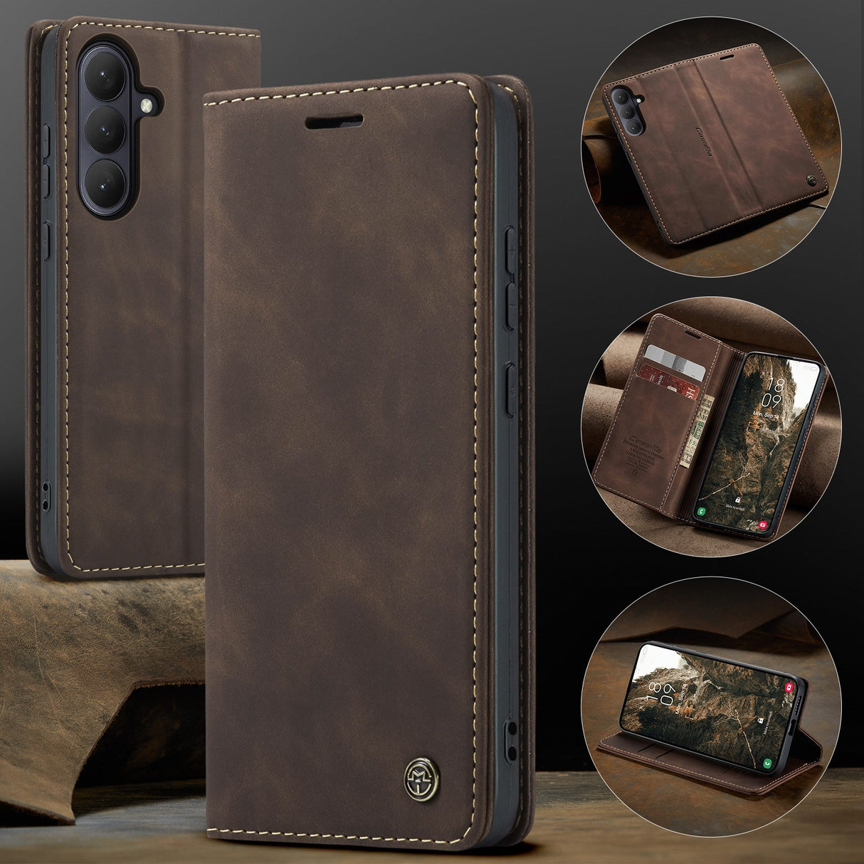 Samsung Galaxy S26 CASEME Kunstskinn Flip Deksel m. Stativfunksjon & Kortholder - Brun