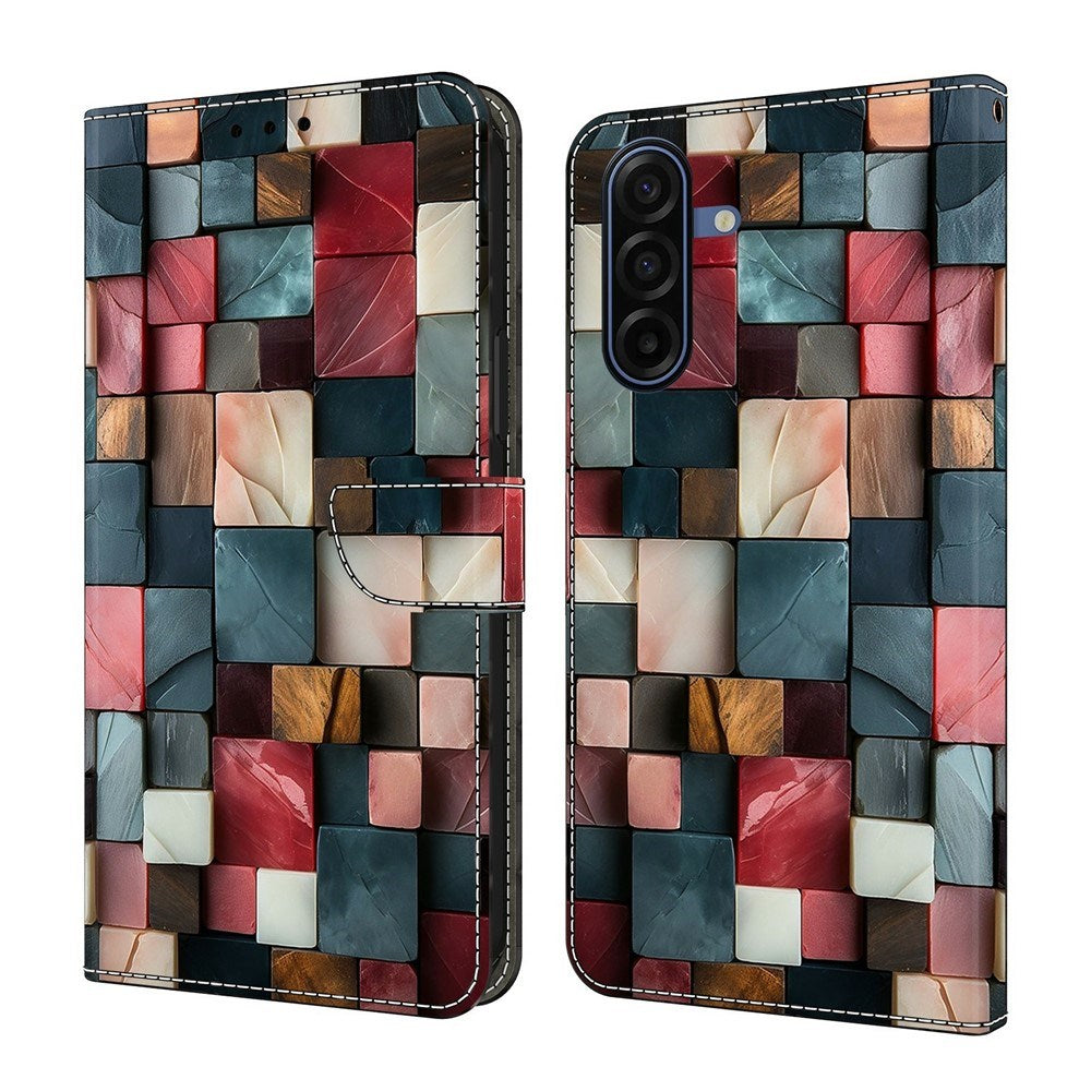 Samsung Galaxy A37 EIDERWOOD Kunstskinn Deksel med Innebygd Kortholder & Stativfunksjon - Fargerike Firkanter