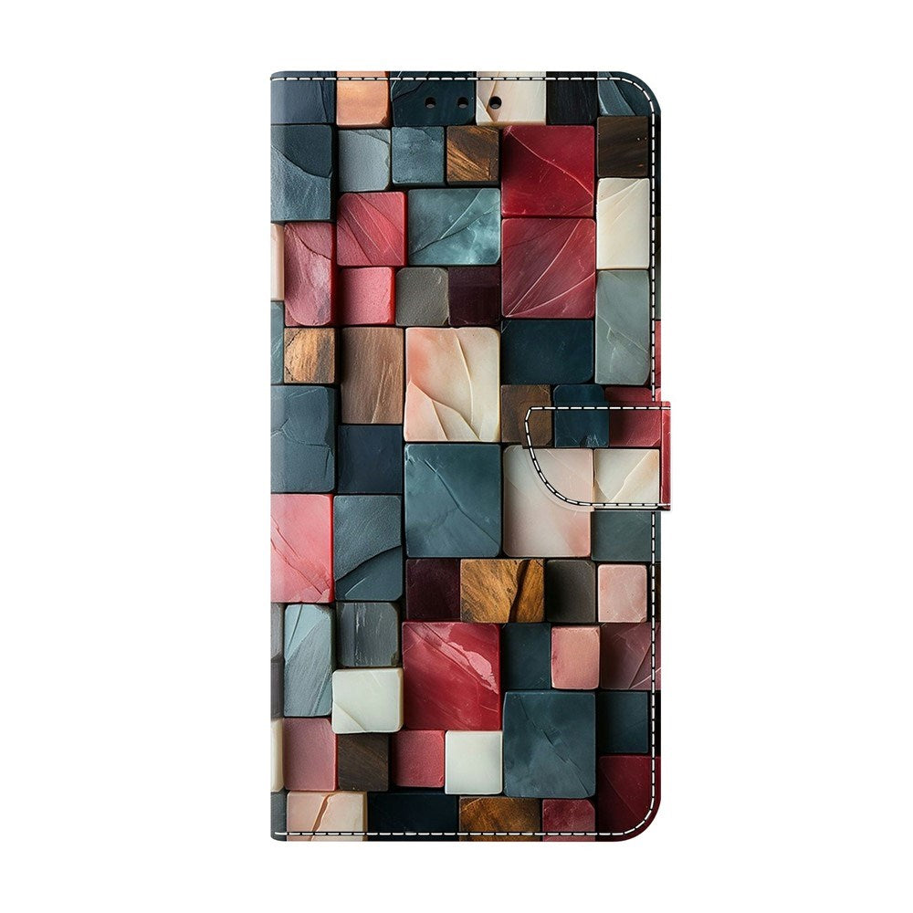 Samsung Galaxy A37 EIDERWOOD Kunstskinn Deksel med Innebygd Kortholder & Stativfunksjon - Fargerike Firkanter