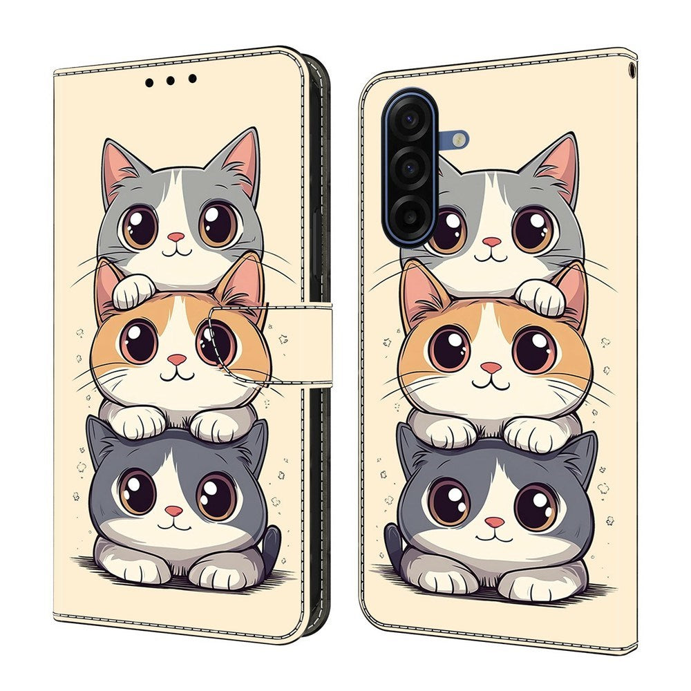 Samsung Galaxy A37 EIDERWOOD Kunstskinn Deksel med Innebygd Kortholder & Stativfunksjon - Katter