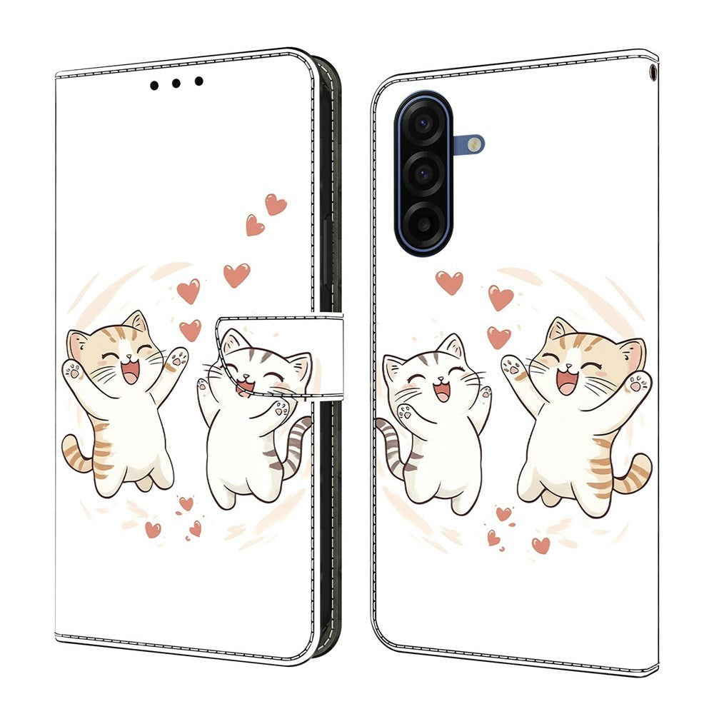 Samsung Galaxy A37 EIDERWOOD Kunstskinn Deksel med Innebygd Kortholder & Stativfunksjon - Katter & Hjerter