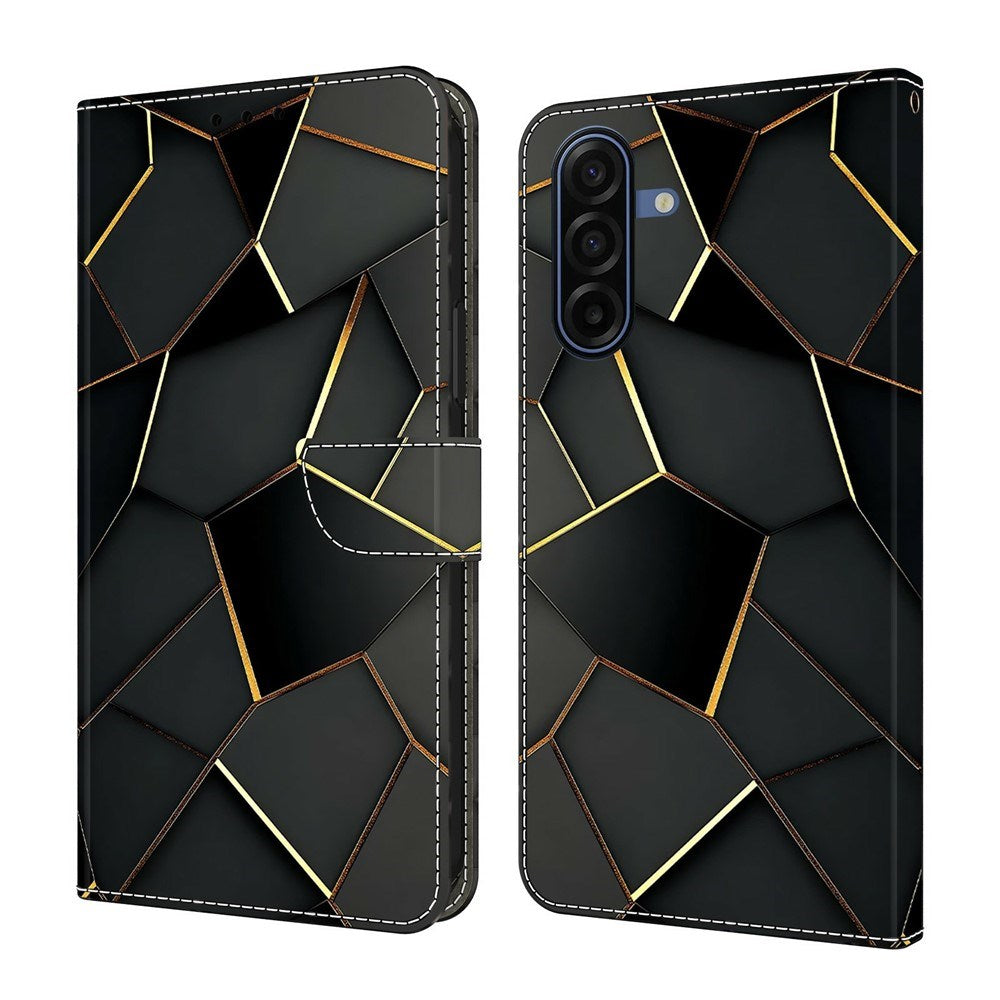 Samsung Galaxy A37 EIDERWOOD Kunstskinn Deksel med Innebygd Kortholder & Stativfunksjon - Svart / Gull