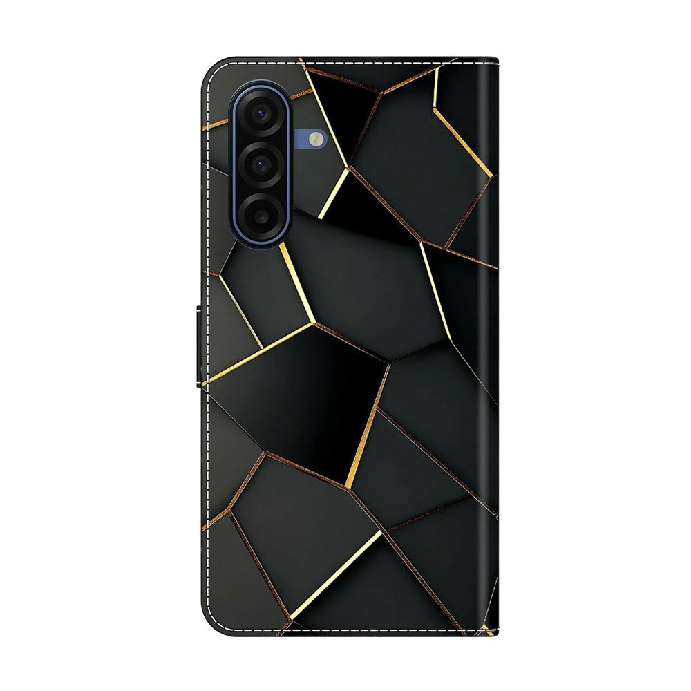 Samsung Galaxy A37 EIDERWOOD Kunstskinn Deksel med Innebygd Kortholder & Stativfunksjon - Svart / Gull