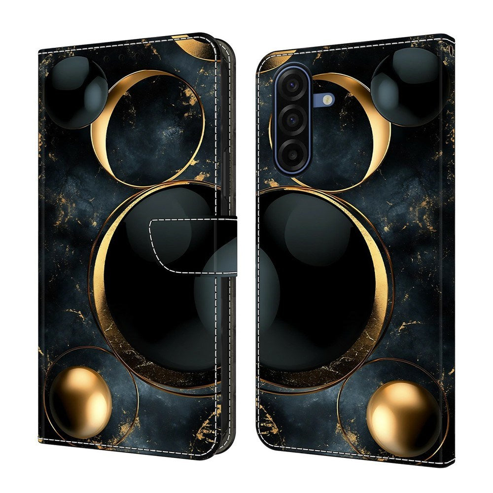 Samsung Galaxy A57 EIDERWOOD Kunstskinn Deksel med Innebygd Kortholder & Stativfunksjon - Gullringer