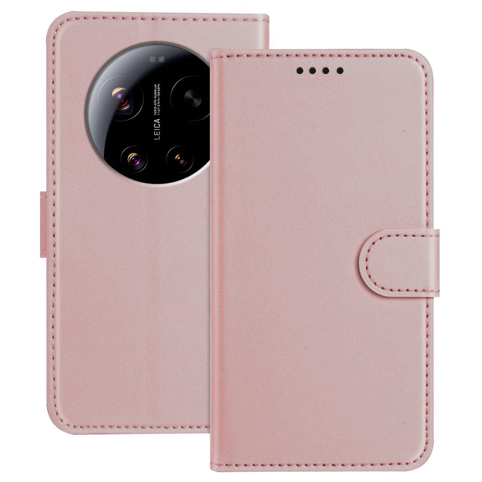 Xiaomi 17 Ultra EIDERWOOD Kunstskinn Flip Deksel m. Kortholder & Stativfunksjon - Rosegull