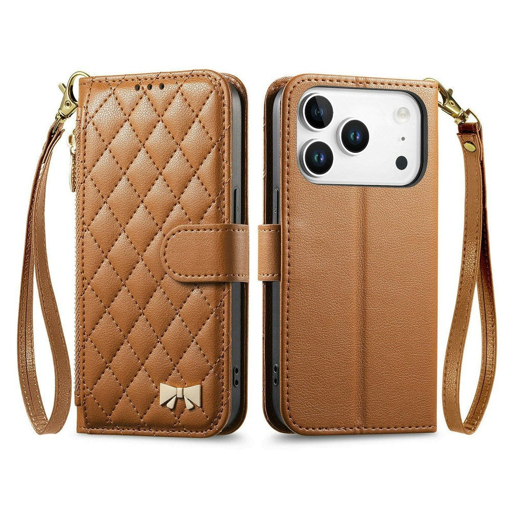 iPhone 18 Pro / 17 Pro EIDERWOOD Kunstskinn Flip Deksel m. Tekstur & Stropp - Brun