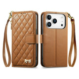 iPhone 18 Pro / 17 Pro EIDERWOOD Kunstskinn Flip Deksel m. Tekstur & Stropp - Brun