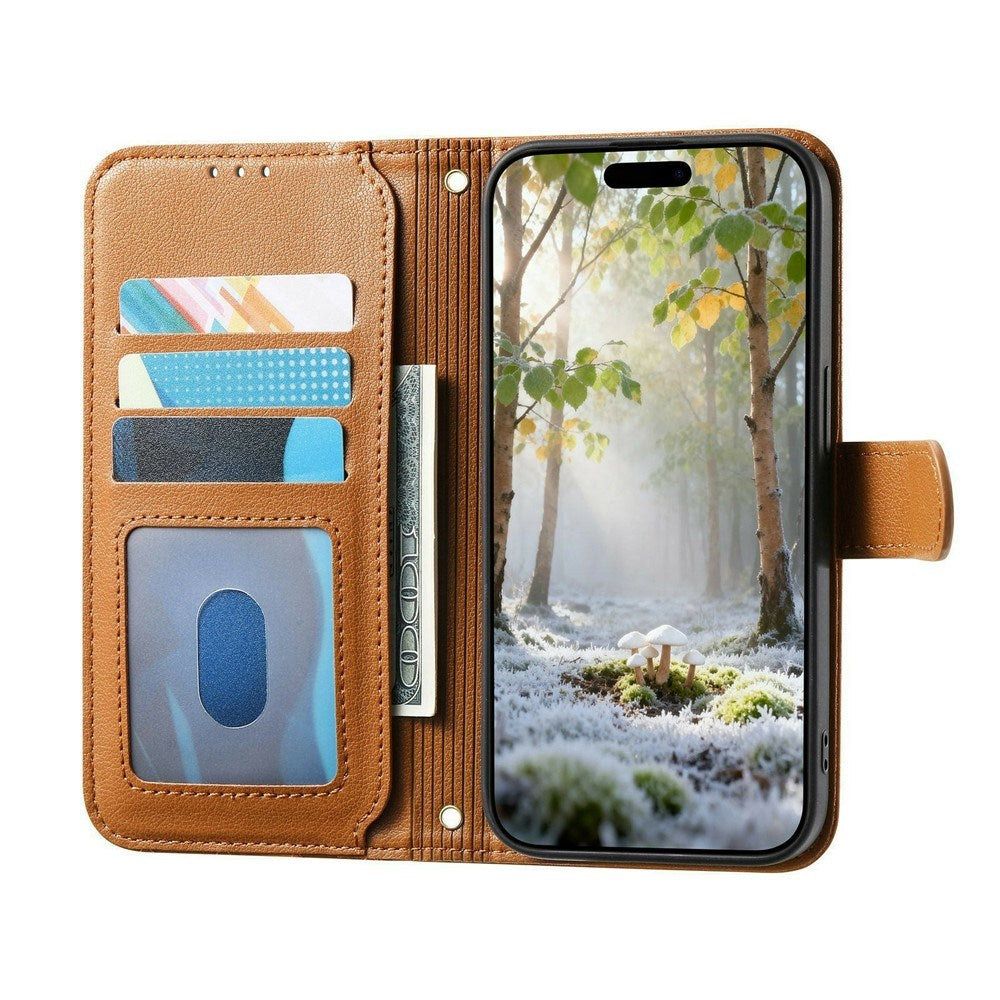 iPhone 18 Pro / 17 Pro EIDERWOOD Kunstskinn Flip Deksel m. Tekstur & Stropp - Brun