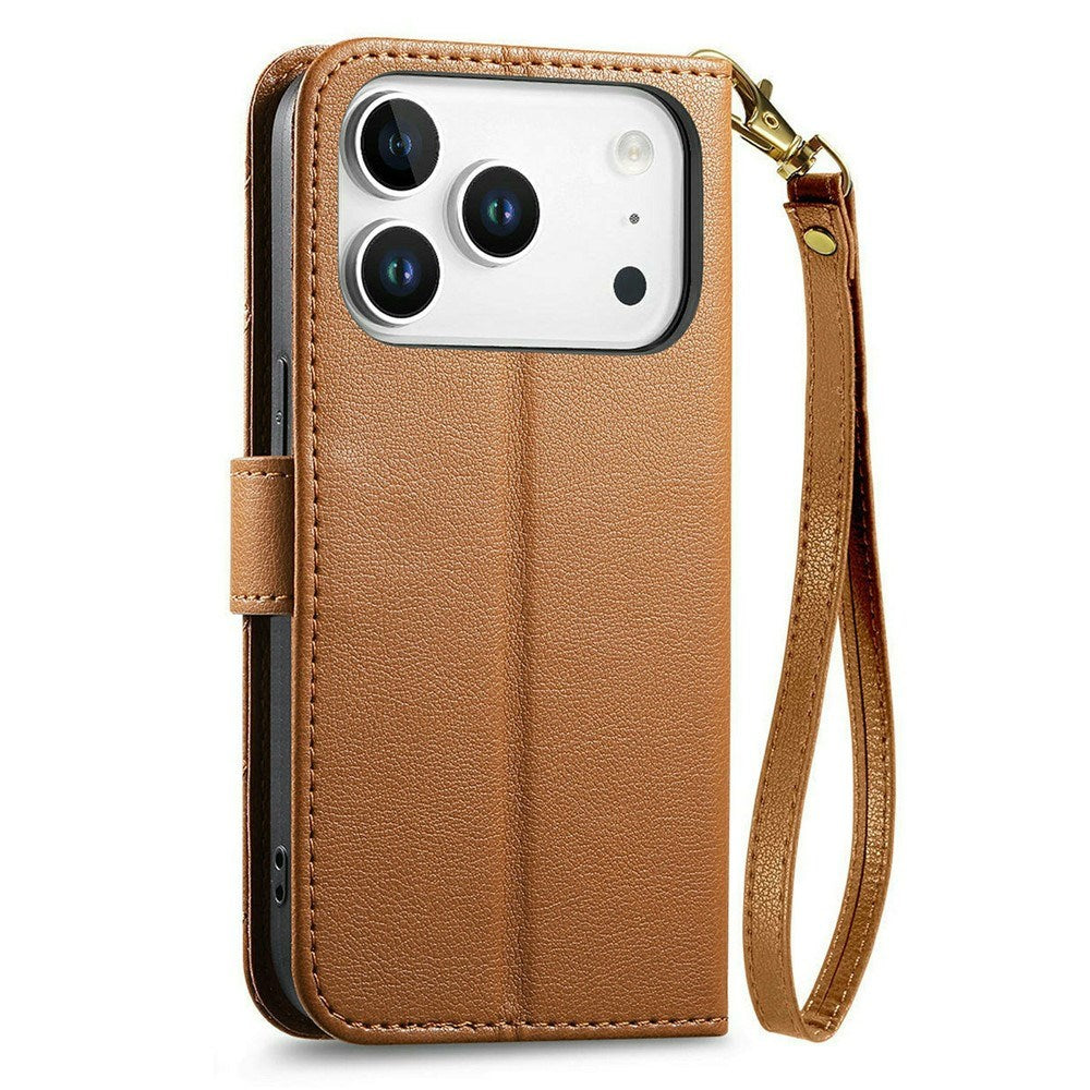 iPhone 18 Pro / 17 Pro EIDERWOOD Kunstskinn Flip Deksel m. Tekstur & Stropp - Brun