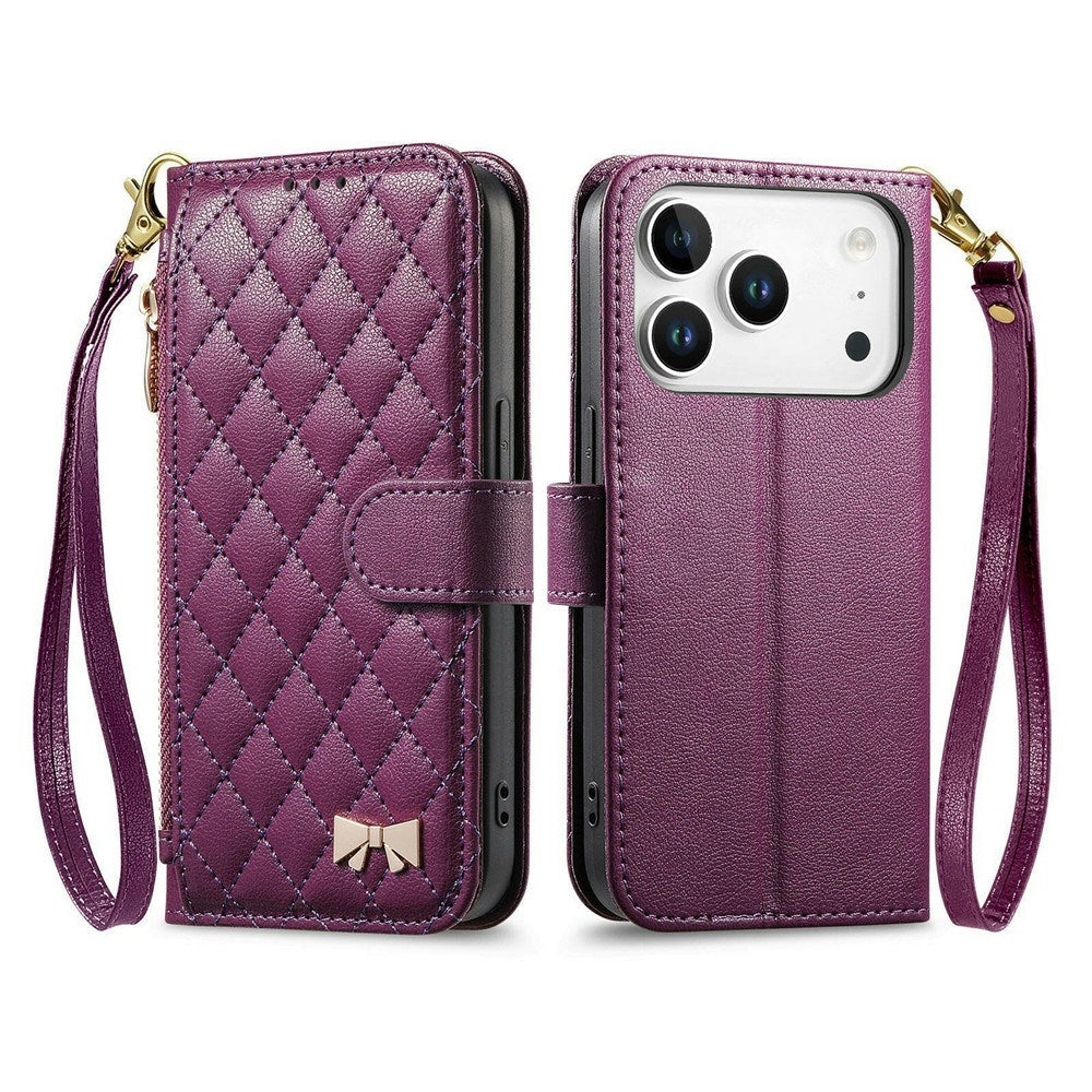 iPhone 18 Pro / 17 Pro EIDERWOOD Kunstskinn Flip Deksel m. Tekstur & Stropp - Lilla