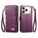 iPhone 18 Pro / 17 Pro EIDERWOOD Kunstskinn Flip Deksel m. Tekstur & Stropp - Lilla