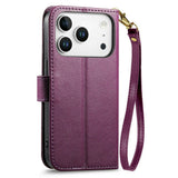 iPhone 18 Pro / 17 Pro EIDERWOOD Kunstskinn Flip Deksel m. Tekstur & Stropp - Lilla
