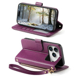 iPhone 18 Pro / 17 Pro EIDERWOOD Kunstskinn Flip Deksel m. Tekstur & Stropp - Lilla