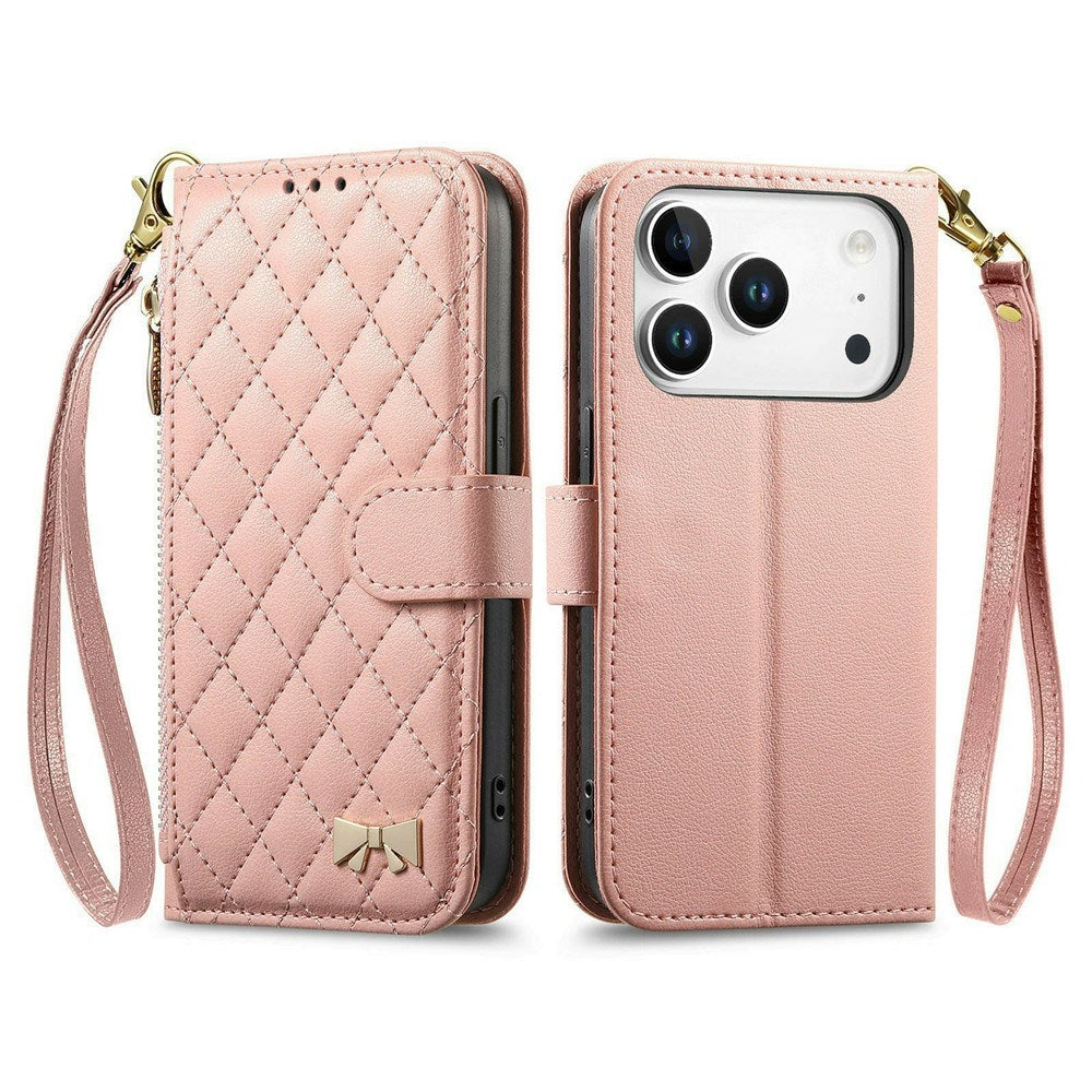 iPhone 18 Pro / 17 Pro EIDERWOOD Kunstskinn Flip Deksel m. Tekstur & Stropp - Rosa