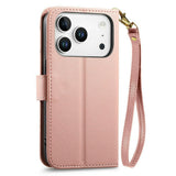 iPhone 18 Pro / 17 Pro EIDERWOOD Kunstskinn Flip Deksel m. Tekstur & Stropp - Rosa