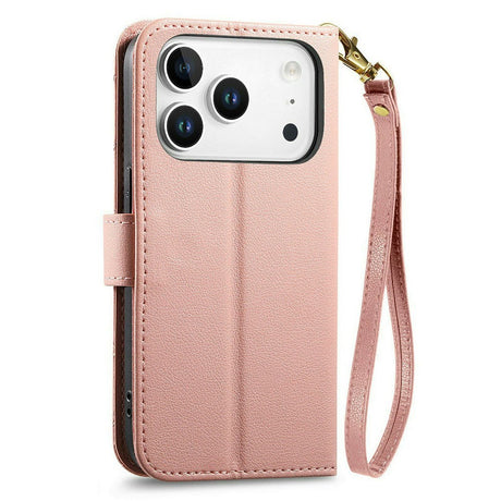 iPhone 18 Pro / 17 Pro EIDERWOOD Kunstskinn Flip Deksel m. Tekstur & Stropp - Rosa