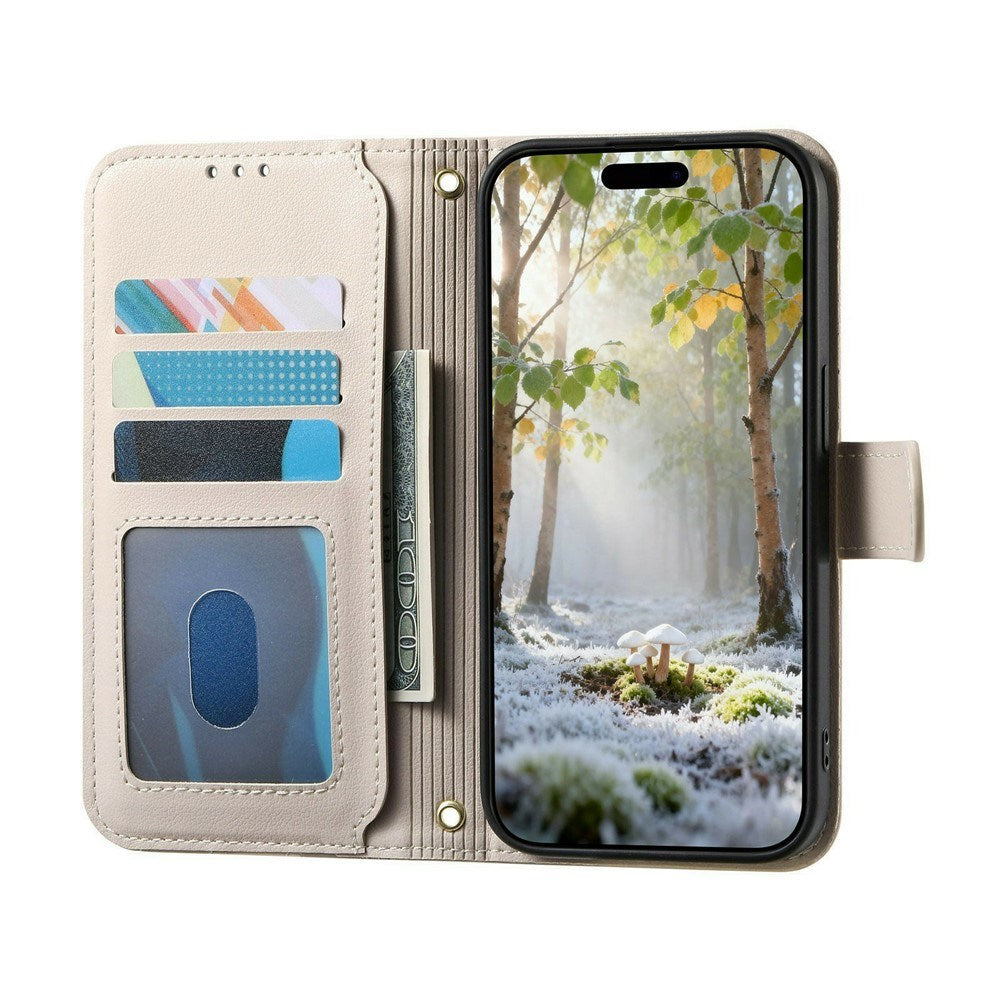 iPhone 18 Pro / 17 Pro EIDERWOOD Kunstskinn Flip Deksel m. Tekstur & Stropp - Hvit