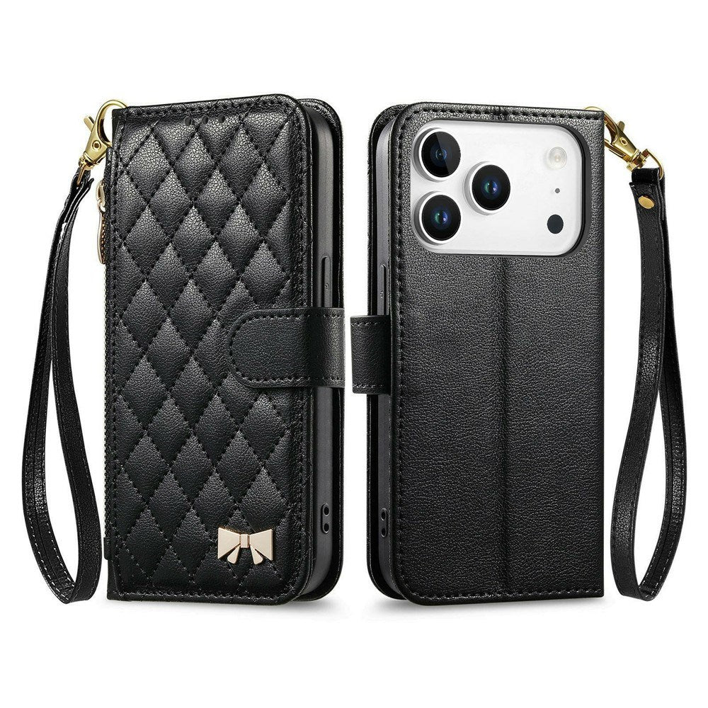 iPhone 18 Pro / 17 Pro EIDERWOOD Kunstskinn Flip Deksel m. Tekstur & Stropp - Svart