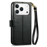 iPhone 18 Pro / 17 Pro EIDERWOOD Kunstskinn Flip Deksel m. Tekstur & Stropp - Svart