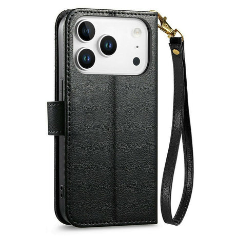 iPhone 18 Pro / 17 Pro EIDERWOOD Kunstskinn Flip Deksel m. Tekstur & Stropp - Svart