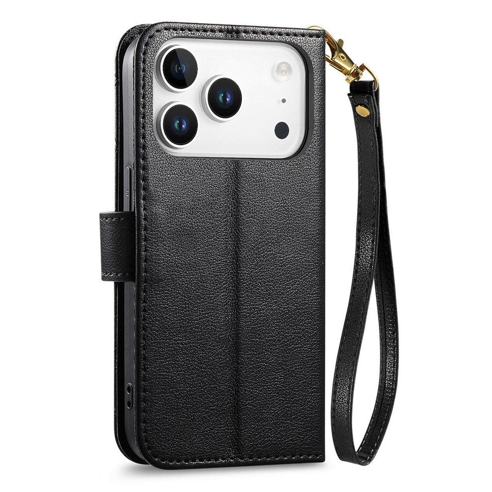 iPhone 18 Pro Max / 17 Pro Max EIDERWOOD Kunstskinn Flip Deksel m. Tekstur & Stropp - Svart