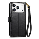 iPhone 18 Pro Max / 17 Pro Max EIDERWOOD Kunstskinn Flip Deksel m. Tekstur & Stropp - Svart