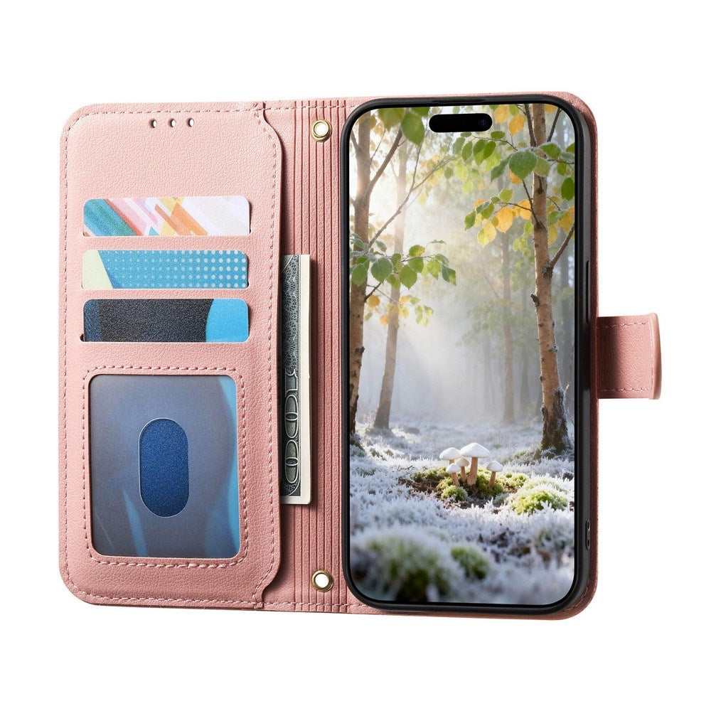 iPhone 18 Pro Max / 17 Pro Max EIDERWOOD Kunstskinn Flip Deksel m. Tekstur & Stropp - Rosa