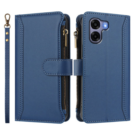 OPPO A6x EIDERWOOD Kunstskinn Flip-Deksel med 9 Kortholdere & Glidelåslomme - Blå