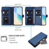 OPPO A6x EIDERWOOD Kunstskinn Flip-Deksel med 9 Kortholdere & Glidelåslomme - Blå
