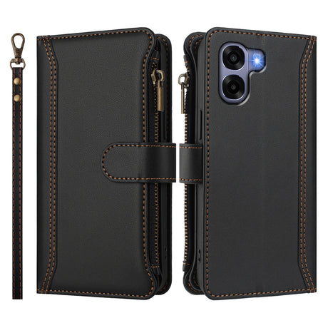 OPPO A6x EIDERWOOD Kunstskinn Flip-Deksel med 9 Kortholdere & Glidelåslomme - Svart