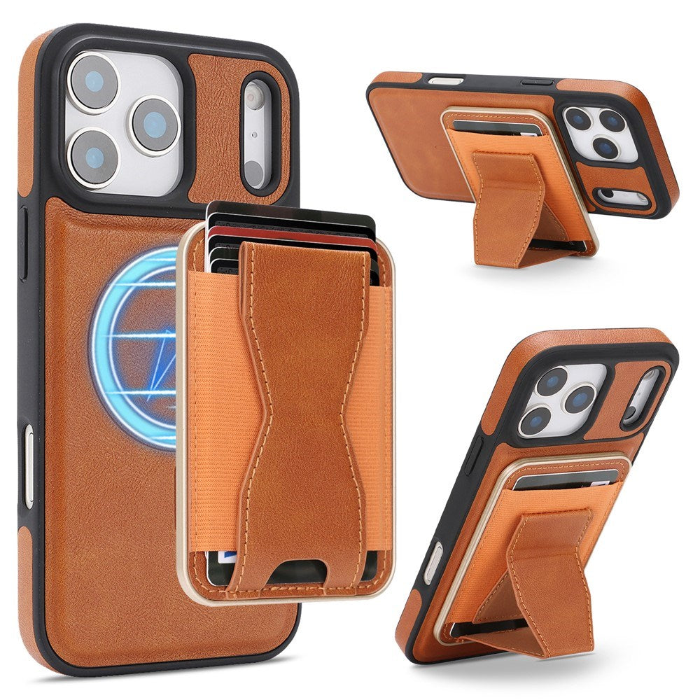 iPhone 17 Pro EIDERWOOD Kunstskinn Bak Deksel m. Kortholder & Stativfunksjon - MagSafe Kompatibel - Brun