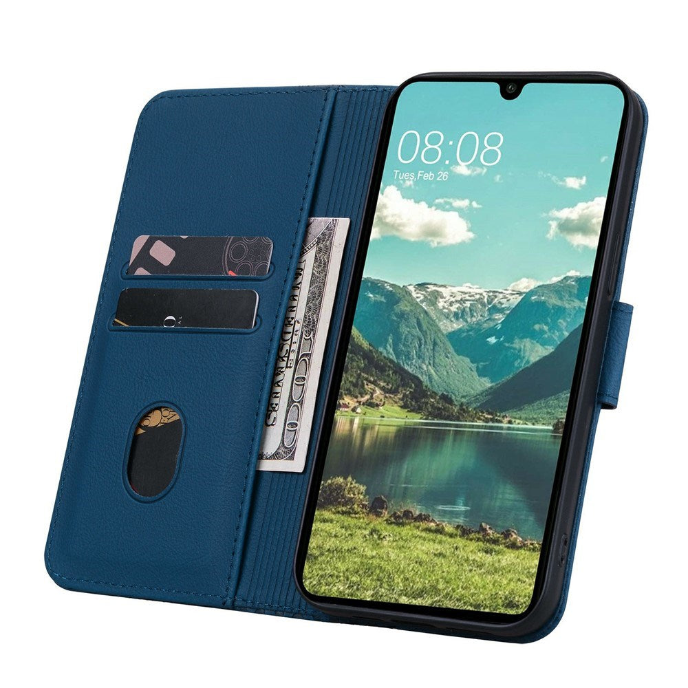 Samsung Galaxy A57 EIDERWOOD Flip Deksel med Trykk - Kortholder & Stropp - Blå