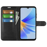 OPPO A17 EIDERWOOD Kunstskinn Flip Deksel m. Kortholder & Stativfunksjon - Svart