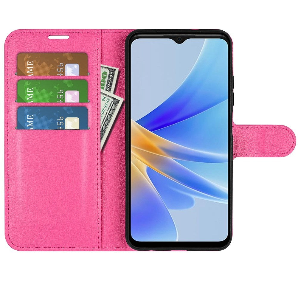 OPPO A17 EIDERWOOD Kunstskinn Flip Deksel m. Kortholder & Stativfunksjon - Pink