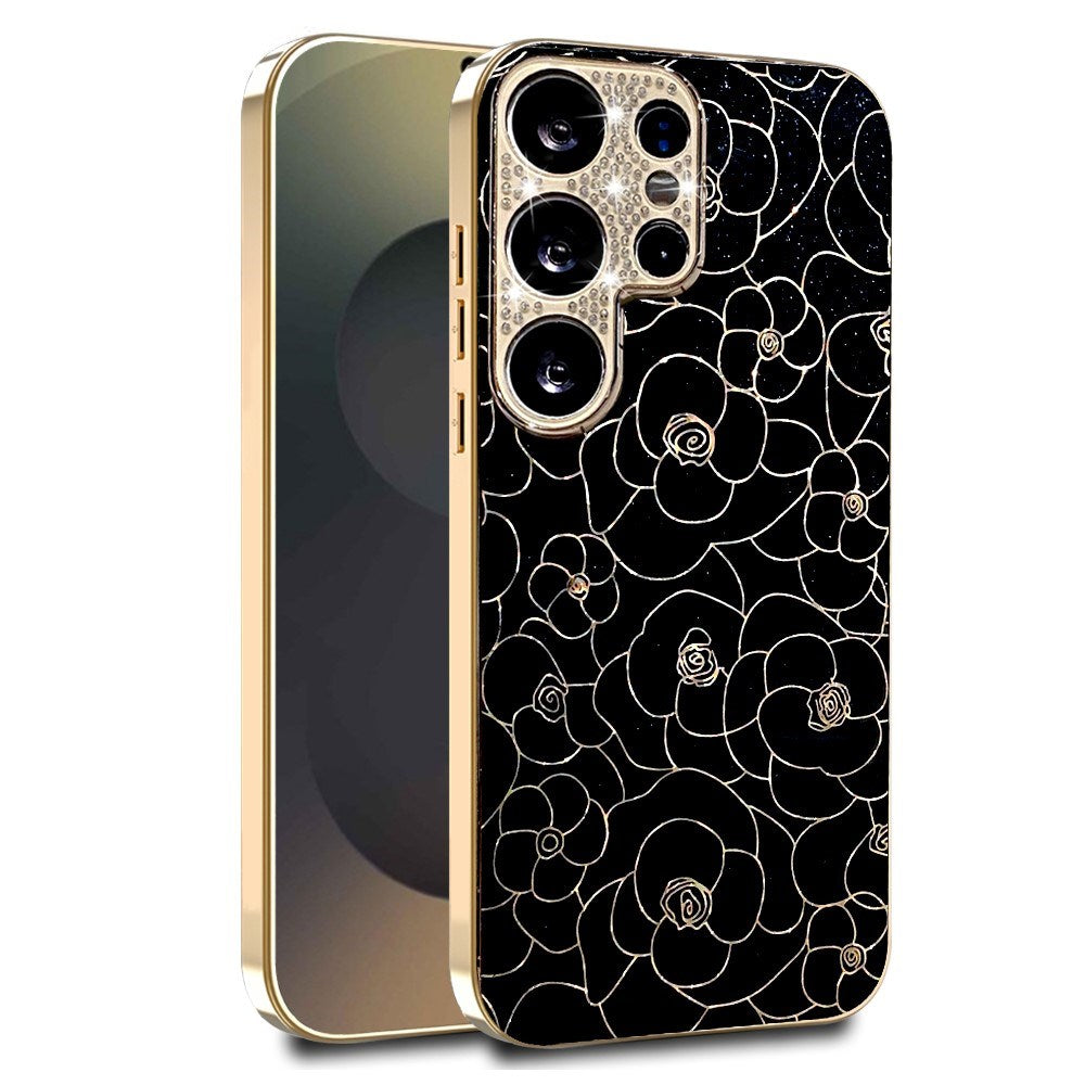 Samsung Galaxy S26 Ultra EIDERWOOD Hybrid Plast Deksel m. Blomster & Diamant Kamera - Svart